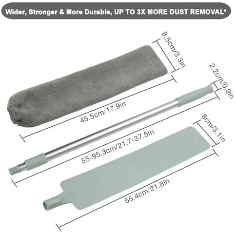 Cepillo de Polvo para Espacios Reducidos con Mango Extensible (40 a 55 pulgadas) Duster Flexible y Lavable para Sofás, Camas y Muebles - Gris Húmedo - imagen 7