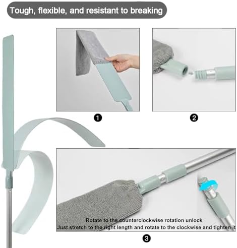 Cepillo de Polvo para Espacios Reducidos con Mango Extensible (40 a 55 pulgadas) Duster Flexible y Lavable para Sofás, Camas y Muebles - Gris Húmedo - imagen 8