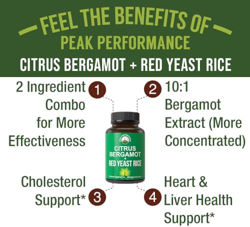 Peak Performance Citrus Bergamota + Arroz de Levadura Roja. Suplemento 2 en 1. Extracto de Bergamota 10:1. Sin Gluten, Sin Azúcar, Cápsulas Veganas. - imagen 2