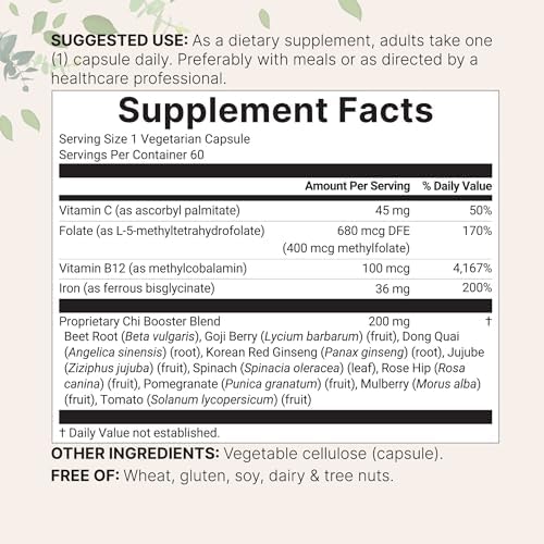 Suplemento de Hierro Micro Ingredients Blood Booster+, 60 Cápsulas Veganas | Hierro Bisglicinato 14 en 1 con Folato y Vitaminas B, C | Fórmula Suave - imagen 2