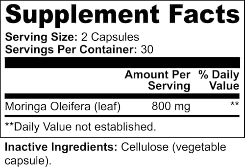 Cápsulas de Polvo de Moringa - 800mg de Moringa Pura Rica en Nutrientes - Superalimento Antioxidante Natural - Rico en Vitaminas Esenciales y - imagen 2