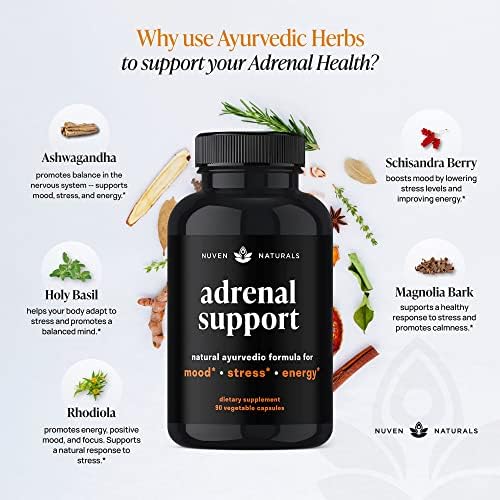 Suplementos Nuven Naturals para el Apoyo Adrenal - Controlador de Cortisol con Extracto de Ashwagandha, Rhodiola y Albahaca Sagrada para Estrés y - imagen 5