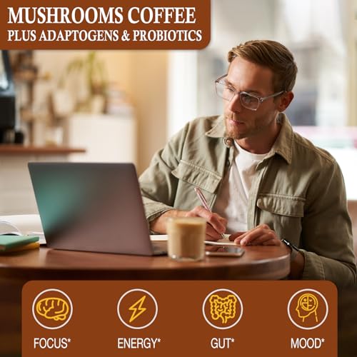Café de Champiñones, 11 Hongos Orgánicos con Adaptógenos y Probióticos, Lion's Mane, Chaga, Reishi, Cordyceps, Café Instantáneo para Enfoque, Energía - imagen 5