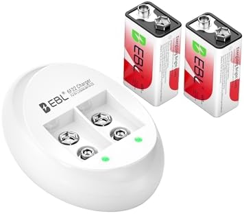Baterías recargables EBL de 9V Li-ion con cargador, 600mAh, paquete de 2 celdas de 9 Voltios - imagen 1