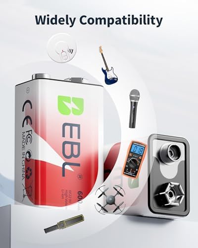 Baterías recargables EBL de 9V Li-ion con cargador, 600mAh, paquete de 2 celdas de 9 Voltios - imagen 2