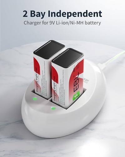 Baterías recargables EBL de 9V Li-ion con cargador, 600mAh, paquete de 2 celdas de 9 Voltios - imagen 6