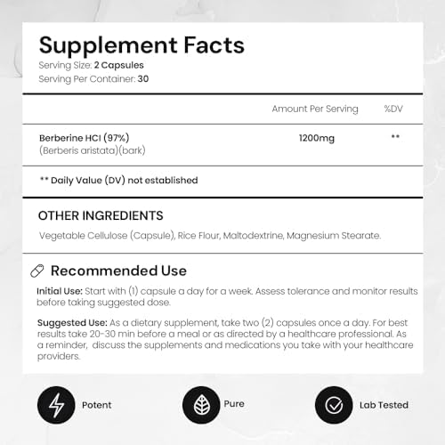 Suplemento Orgánico de Berberina HCL ACEWORKZ 1200mg - Apoya Niveles Saludables de Azúcar en Sangre y Metabolismo - Absorción Mejorada con BioPerine® - imagen 4