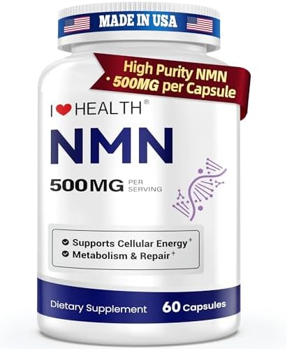 I LOVE HEALTH NMN 500MG por Cápsula – Alta Pureza 99.9% NMN, Soporte NAD+ para Energía Celular y Envejecimiento Saludable, 60 Cápsulas, Pruebas de - imagen 1