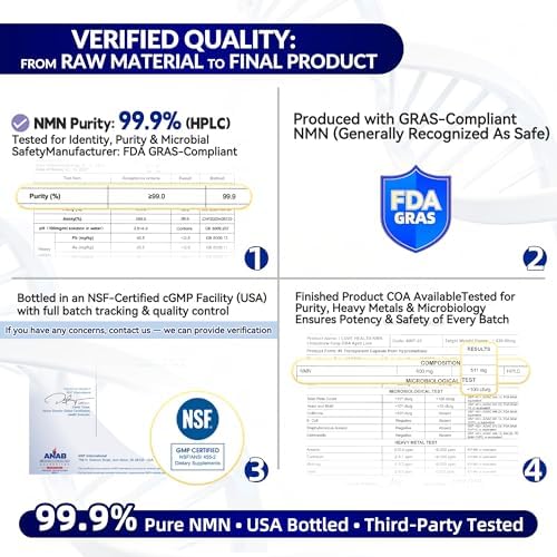 I LOVE HEALTH NMN 500MG por Cápsula – Alta Pureza 99.9% NMN, Soporte NAD+ para Energía Celular y Envejecimiento Saludable, 60 Cápsulas, Pruebas de - imagen 4