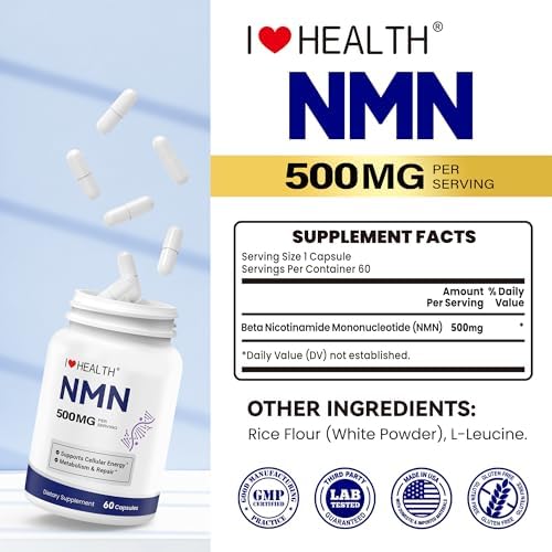 I LOVE HEALTH NMN 500MG por Cápsula – Alta Pureza 99.9% NMN, Soporte NAD+ para Energía Celular y Envejecimiento Saludable, 60 Cápsulas, Pruebas de - imagen 8