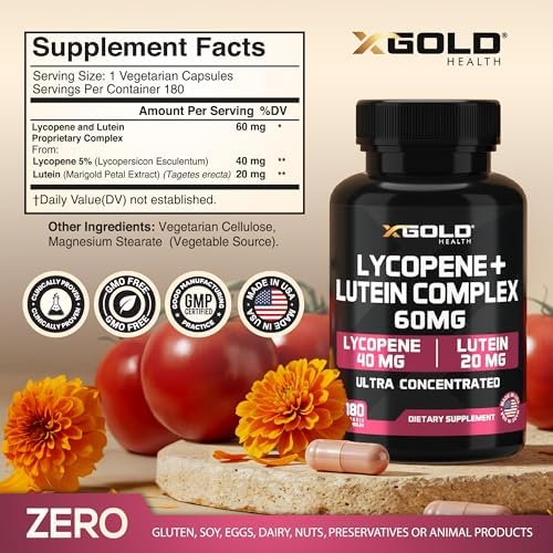 Suplemento de Licopeno + Luteína 60mg + 40mg Licopeno (Extracto de Jitomate) + 20mg Luteína para la Salud Ocular y Antioxidante, 180 Cápsulas Veganas - imagen 2