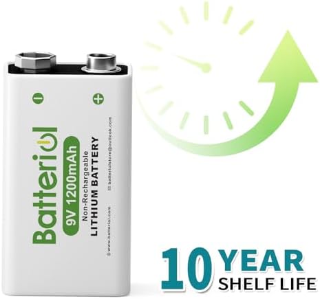 Baterías de Litio 9V Batteriol, 1200mAh, 10 Años de Vida Útil, Potencia Duradera para Detectores de Humo, Micrófonos y Walkie Talkies, Paquete de 4 - imagen 3