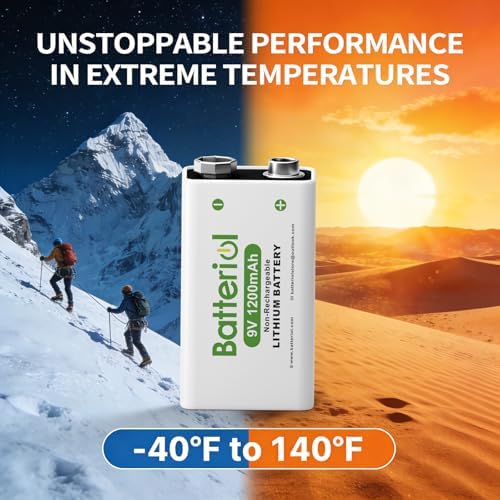 Baterías de Litio 9V Batteriol, 1200mAh, 10 Años de Vida Útil, Potencia Duradera para Detectores de Humo, Micrófonos y Walkie Talkies, Paquete de 4 - imagen 7