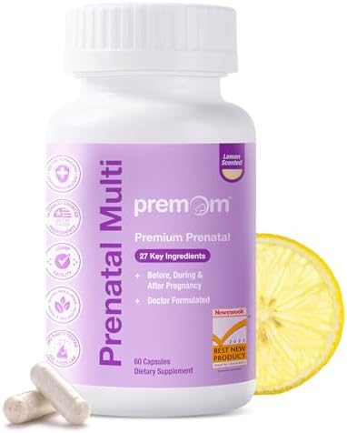 Vitaminas Prenatales Premom para Mujeres, Suplemento Multivitamínico 27 en 1, Esenciales para el Embarazo, 60 Cápsulas Veganas con 680mcg de - imagen 1