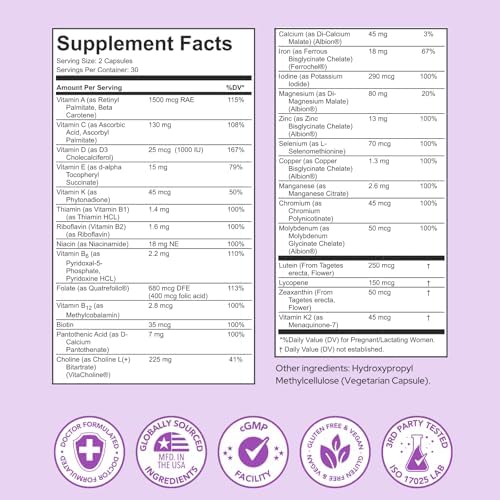 Vitaminas Prenatales Premom para Mujeres, Suplemento Multivitamínico 27 en 1, Esenciales para el Embarazo, 60 Cápsulas Veganas con 680mcg de - imagen 3