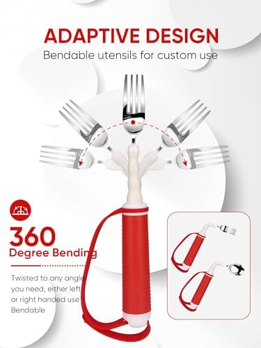 Utensilios Adaptativos para Personas con Discapacidad - Cuchara y Tenedor Giratorios de Acero Inoxidable, Agarre Fácil para Temblor de Mano y - imagen 2