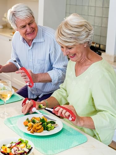 Utensilios Adaptativos para Personas con Discapacidad - Cuchara y Tenedor Giratorios de Acero Inoxidable, Agarre Fácil para Temblor de Mano y - imagen 3