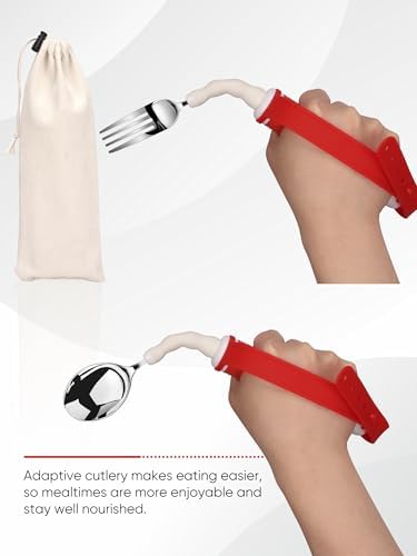 Utensilios Adaptativos para Personas con Discapacidad - Cuchara y Tenedor Giratorios de Acero Inoxidable, Agarre Fácil para Temblor de Mano y - imagen 5