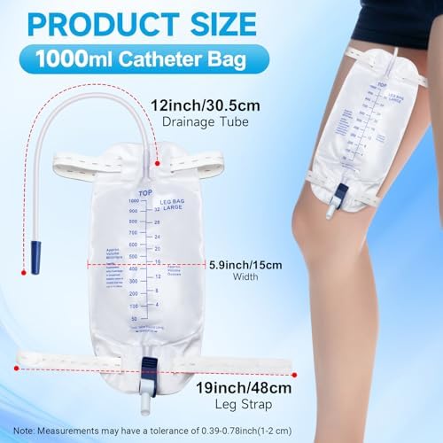 Bolsas de Catéter para Hombres 5 Piezas, Bolsas de Pierna para Catéter Foley 1000ML, Bolsas de Orina con Diseño de Drenaje Fácil - imagen 2