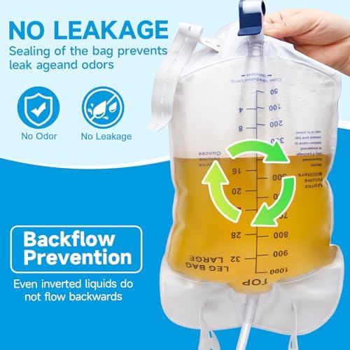 Bolsas de Catéter para Hombres 5 Piezas, Bolsas de Pierna para Catéter Foley 1000ML, Bolsas de Orina con Diseño de Drenaje Fácil - imagen 3