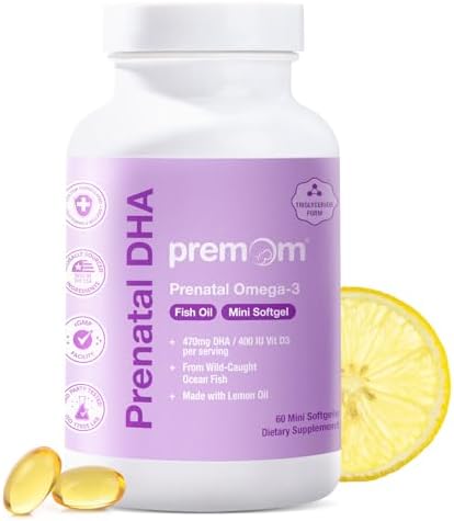 Premom DHA Prenatal, Aceite de Pescado Omega 3 en Triglicéridos, 60 Mini Cápsulas Blandas, 470mg DHA, 200mg EPA, 400UI Vitamina D3, Apoya el - imagen 1
