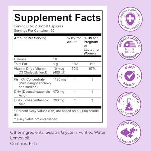 Premom DHA Prenatal, Aceite de Pescado Omega 3 en Triglicéridos, 60 Mini Cápsulas Blandas, 470mg DHA, 200mg EPA, 400UI Vitamina D3, Apoya el - imagen 3