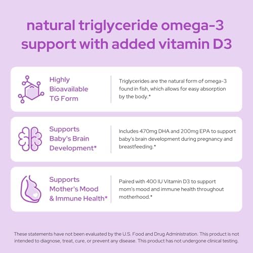 Premom DHA Prenatal, Aceite de Pescado Omega 3 en Triglicéridos, 60 Mini Cápsulas Blandas, 470mg DHA, 200mg EPA, 400UI Vitamina D3, Apoya el - imagen 4