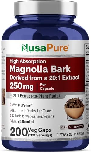 Cápsulas de Corteza de Magnolia NusaPure, 250 mg, 200 Veganas (Sin OGM, Veganas) - imagen 1