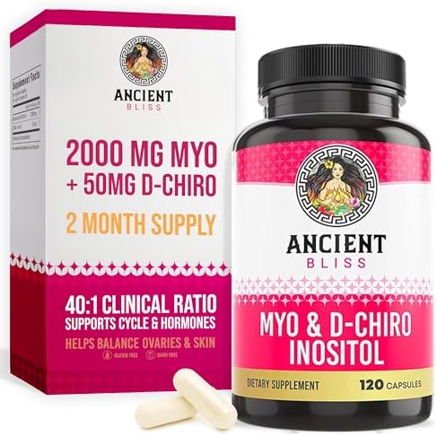 Suplemento de Myo y D-Chiro Inositol Ancient Bliss, 40 a 1, Apoya la Función Ovárica en Mujeres, Vitamina B8 para Regular el Ciclo Menstrual, 2050mg - imagen 1