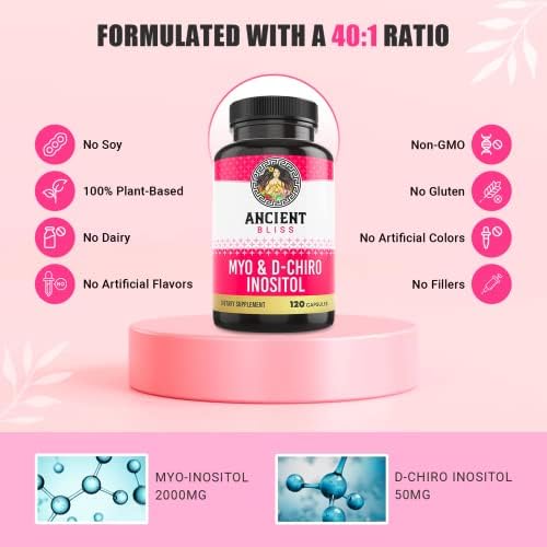 Suplemento de Myo y D-Chiro Inositol Ancient Bliss, 40 a 1, Apoya la Función Ovárica en Mujeres, Vitamina B8 para Regular el Ciclo Menstrual, 2050mg - imagen 3