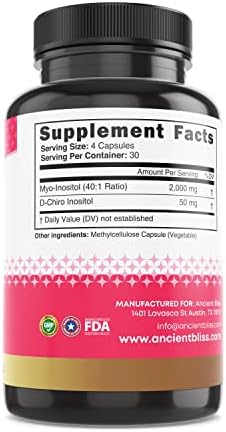 Suplemento de Myo y D-Chiro Inositol Ancient Bliss, 40 a 1, Apoya la Función Ovárica en Mujeres, Vitamina B8 para Regular el Ciclo Menstrual, 2050mg - imagen 5