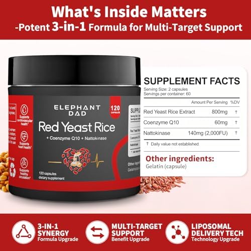 Arroz de Levadura Roja 1000mg con Nattokinasa y CoQ10 – Suplemento Extra Fuerte, Libre de Citrinina, Apoyo para Colesterol y Salud Cardiaca – 120 - imagen 7