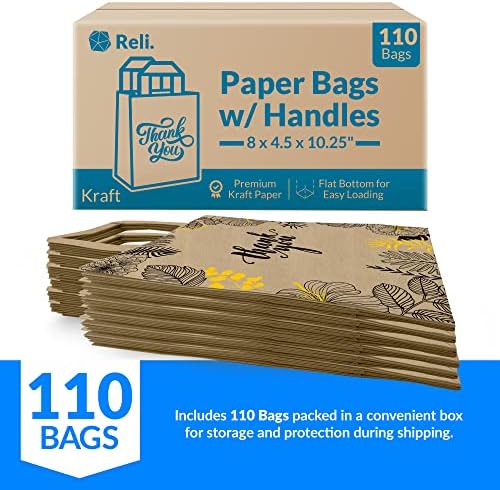 Bolsas de Papel Reli | Paquete de 110 Pzs | 8x4.5x10.25 | Bolsas de Agradecimiento de Papel con Manijas de Kraft | Regalos para Bodas, Eventos y - imagen 4