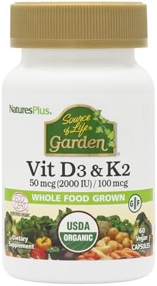NaturesPlus Source of Life Garden Vitamina D3 y K2 - 60 Cápsulas - Apoyo al Sistema Inmunológico y Huesos - Orgánico, Vegano, Sin Gluten - 60 - imagen 1