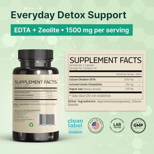 Cápsulas VINATURA EDTA - 1500mg por porción, Hecho en EE. UU., Apoyo Hepático - EDTA Calcio Disódico, Extracto de Col Rizada - 90 Cápsulas, 45 - imagen 2