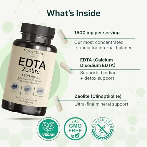 Cápsulas VINATURA EDTA - 1500mg por porción, Hecho en EE. UU., Apoyo Hepático - EDTA Calcio Disódico, Extracto de Col Rizada - 90 Cápsulas, 45 - imagen 4