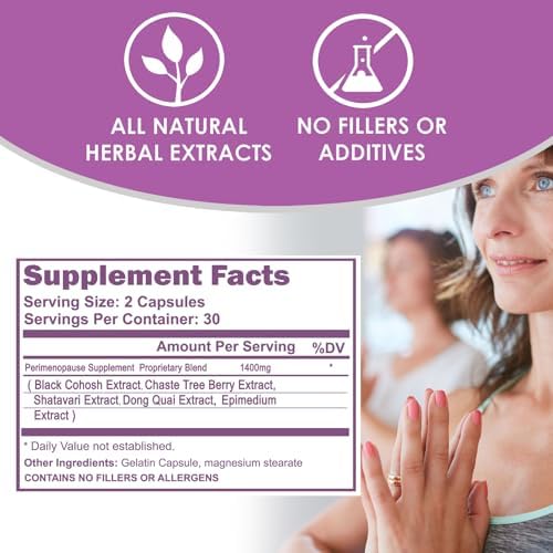 Suplemento para Perimenopausia VH Nutrition para Mujeres | Apoyo para Sofocos, Estado de Ánimo y Ciclo Menstrual | Fórmula 100% Herbal: Cohosh Negro, - imagen 4