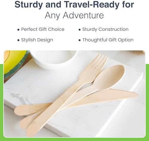 Set de Cubiertos Compostables - 300 Piezas de Madera [120 Tenedores, 90 Cucharas, 90 Cuchillos] - Utensilios Ecológicos Biodegradables - Cubiertos - imagen 7
