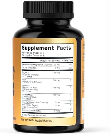 Shilajit 1000mg, Musgo Marino Irlandés 100mg, Ashwagandha 100mg, Tongkat Ali, Boro, Magnesio, PQQ y Más | 60 Cápsulas - Suministro para 30 Días | - imagen 4