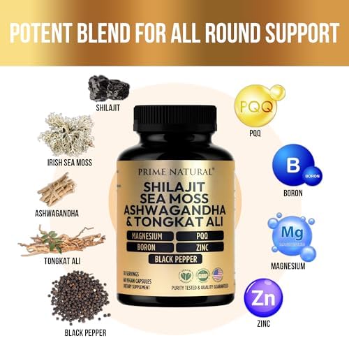 Shilajit 1000mg, Musgo Marino Irlandés 100mg, Ashwagandha 100mg, Tongkat Ali, Boro, Magnesio, PQQ y Más | 60 Cápsulas - Suministro para 30 Días | - imagen 6