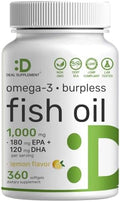 Omega-3 Aceite de Pescado Fórmula Sin Eructos de Pescado de Alta Mar, 360 Softgels | 1,000 mg de Aceite de Pescado con 180 mg de EPA y 120 mg de DHA - imagen 1