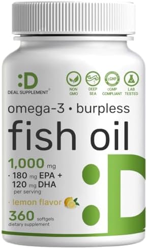 Omega-3 Aceite de Pescado Fórmula Sin Eructos de Pescado de Alta Mar, 360 Softgels | 1,000 mg de Aceite de Pescado con 180 mg de EPA y 120 mg de DHA - imagen 1
