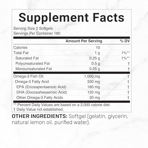 Omega-3 Aceite de Pescado Fórmula Sin Eructos de Pescado de Alta Mar, 360 Softgels | 1,000 mg de Aceite de Pescado con 180 mg de EPA y 120 mg de DHA - imagen 2