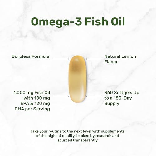 Omega-3 Aceite de Pescado Fórmula Sin Eructos de Pescado de Alta Mar, 360 Softgels | 1,000 mg de Aceite de Pescado con 180 mg de EPA y 120 mg de DHA - imagen 3