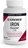 Kirkman Hierro Ferrochel 5 mg - 120 Cápsulas Vegetarianas - Quelato de Bisglicinato Ferroso - Absorción Suave y Superior - Hipoalergénico - imagen 1