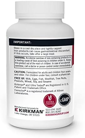 Kirkman Hierro Ferrochel 5 mg - 120 Cápsulas Vegetarianas - Quelato de Bisglicinato Ferroso - Absorción Suave y Superior - Hipoalergénico - imagen 3