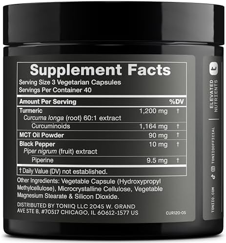 Cúrcuma Curcumina - Extracto Ultra Potente 60:1 con 97% de Curcuminoides - 1200mg por Porción - Pimienta Negra y Aceite MCT para Mejor Absorción - - imagen 2