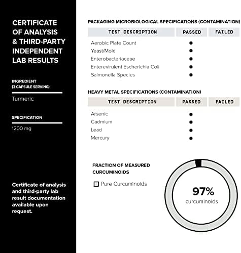 Cúrcuma Curcumina - Extracto Ultra Potente 60:1 con 97% de Curcuminoides - 1200mg por Porción - Pimienta Negra y Aceite MCT para Mejor Absorción - - imagen 5