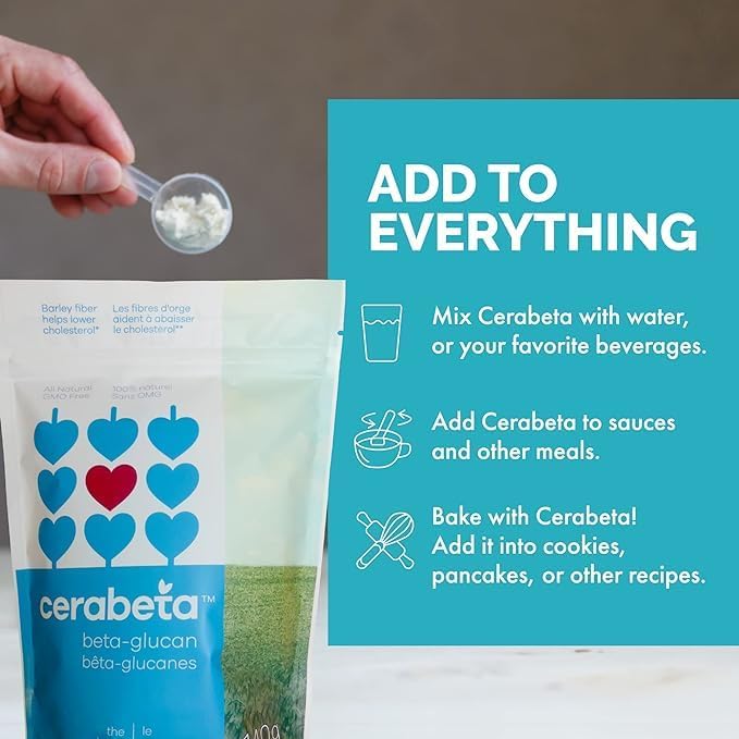 Suplemento diario en polvo Cerabeta de Beta-Glucano de cebada, fibra natural 4 en 1, ingrediente único, sin azúcar, no OGM. - imagen 3