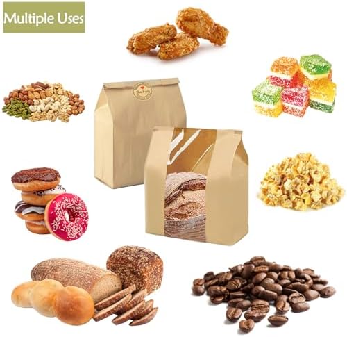 100 Pzs (13.7x8.2x3.5 in) Bolsas de Papel para Pan Casero, Bolsas para Pan de Masa Madre con Ventana, Incluye 500 Sellos Adorables - imagen 5